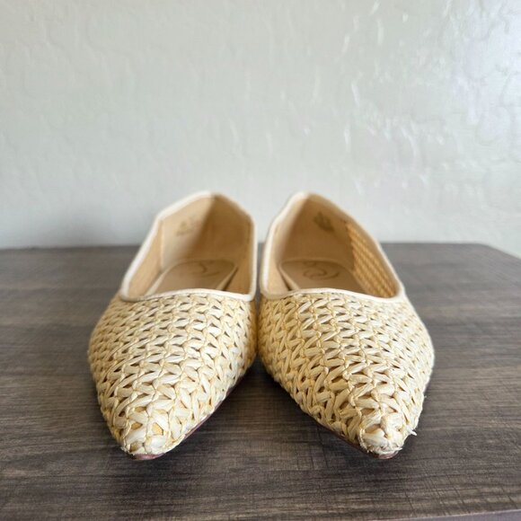 Sam Edelman Wanda Woven Raffia Pointed Toe Ballet Flats Ivory/Natural Womens 8.5 - Picture 2 of 12